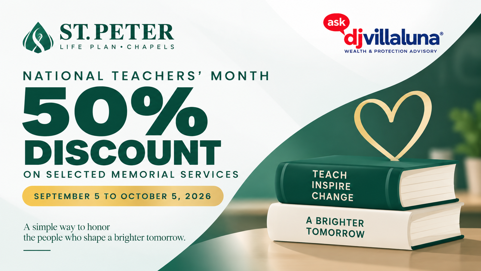 St. Peter National Teachers’ Month Promo: 50% Discount on Selected Memorial Services